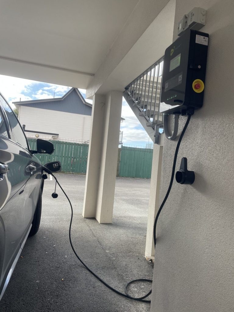 7.4kW AC commercial EV charging station installed at Ulster Lodge Motel Charging BYD Atto 3